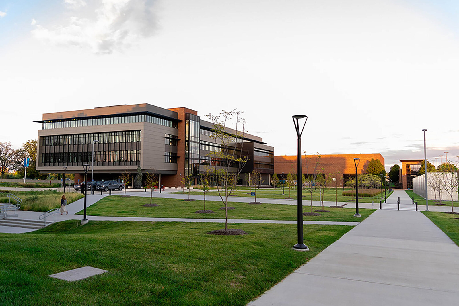 Exterior of the St. Louis Community College School of Nursing and Health Sciences seen across the lawn