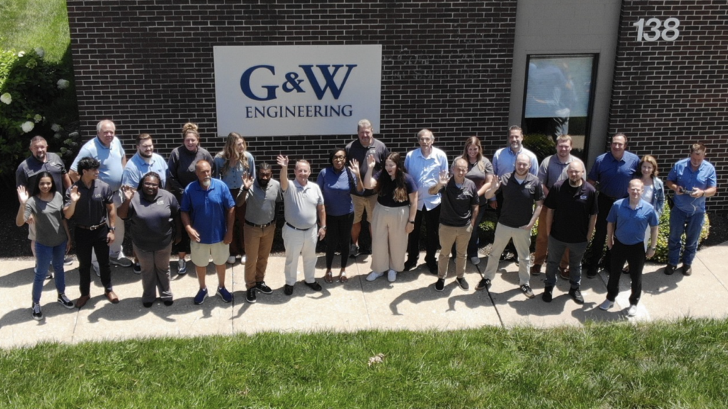 Drone image of G&W Engineering Team outside the Maryland Heights Headquarters