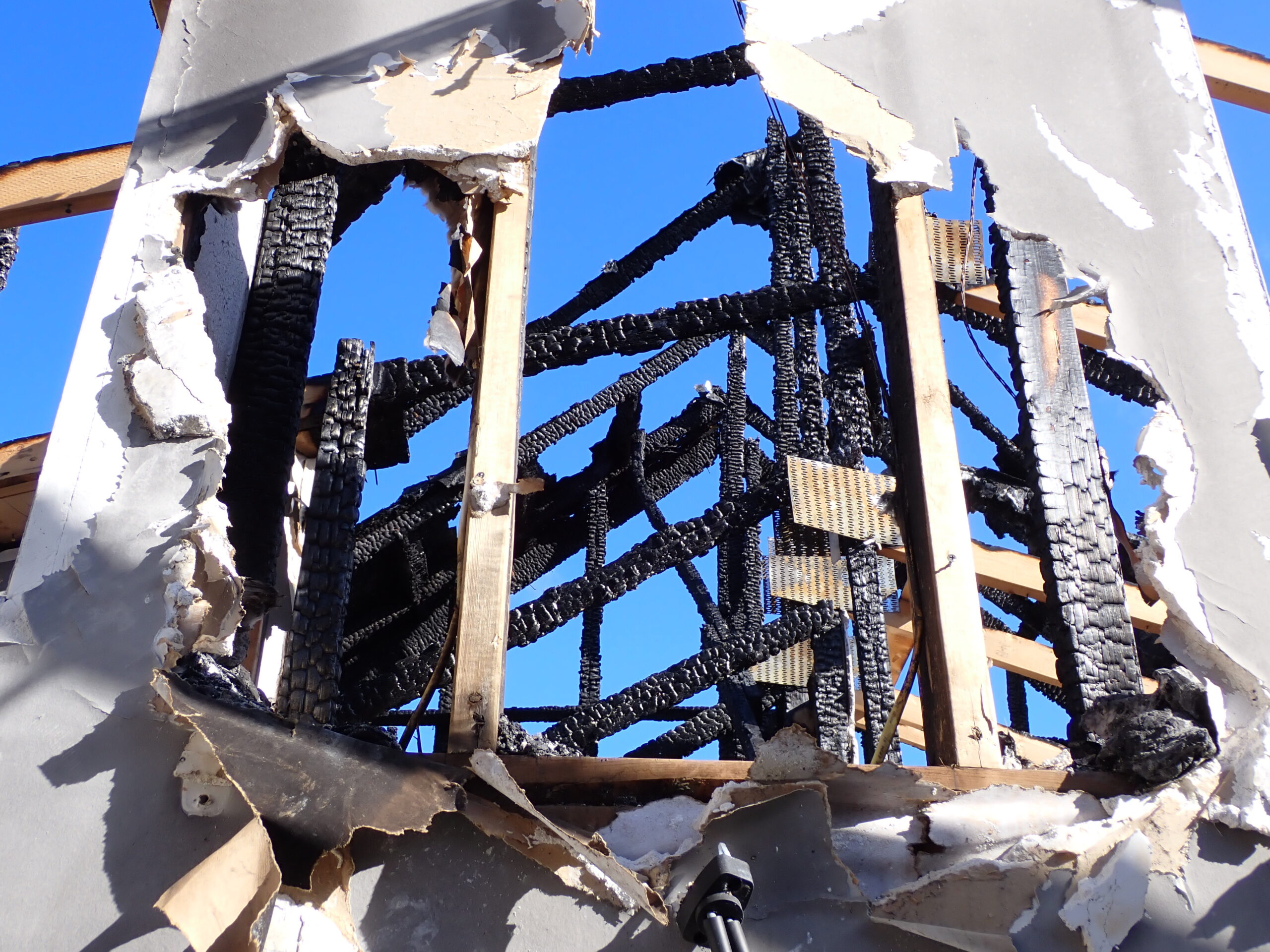 Exposed roof structure as a result of a fire.