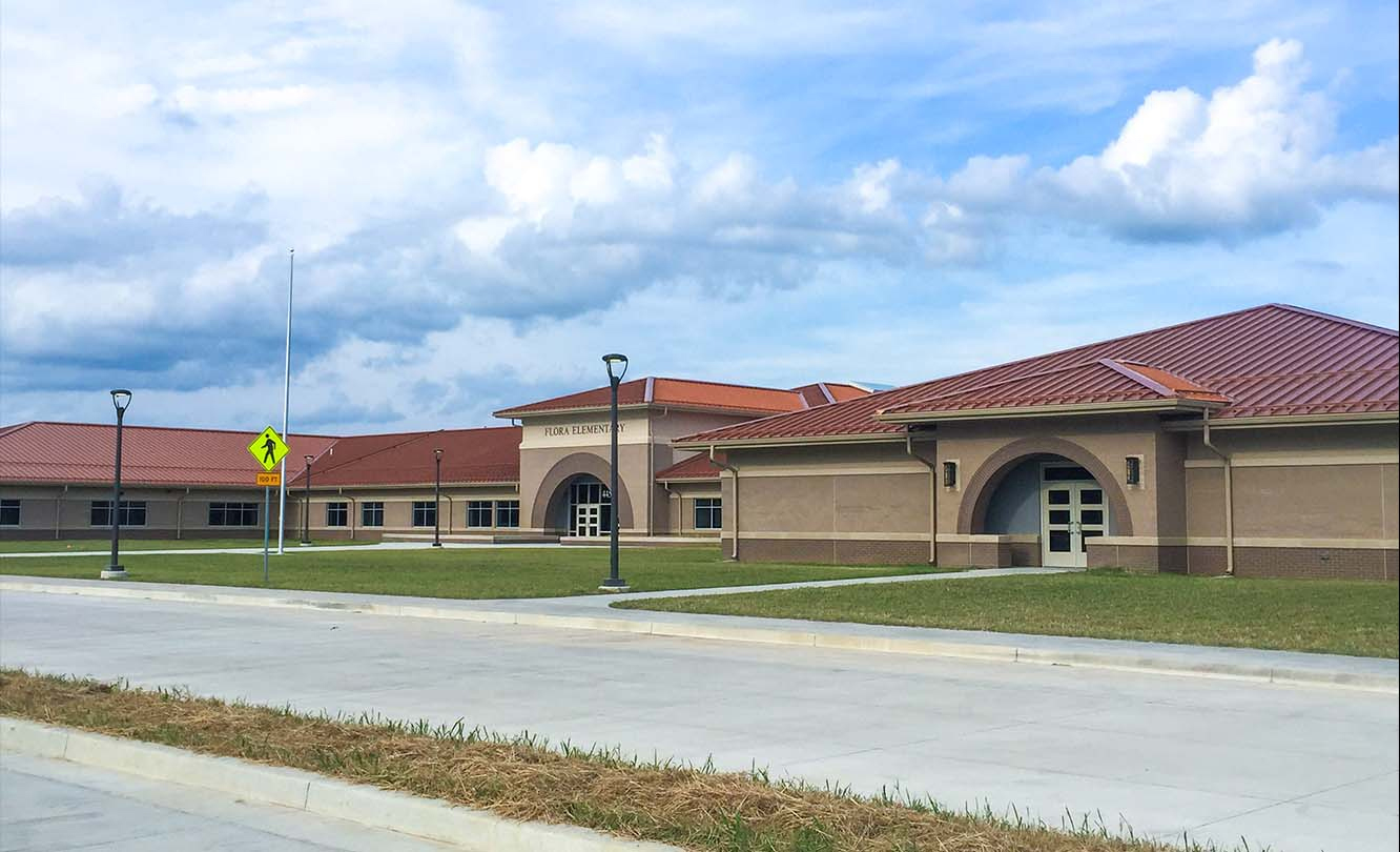 Flora, IL elementary school exterior view after a summer commissioning project performed by G&W engineering.