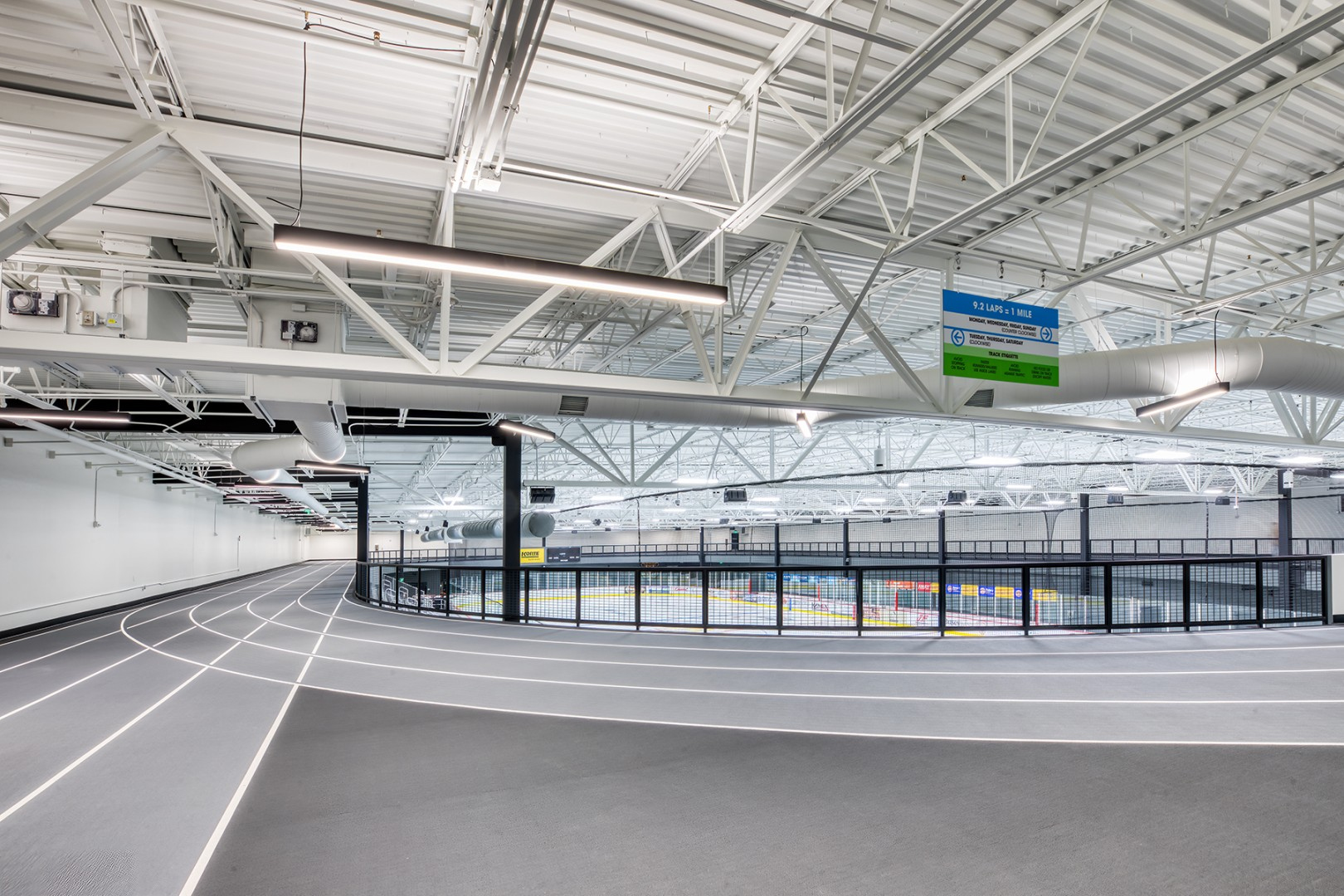 View of the interior track inside the new R{ Lumber ice rink in Edwardsville, IL