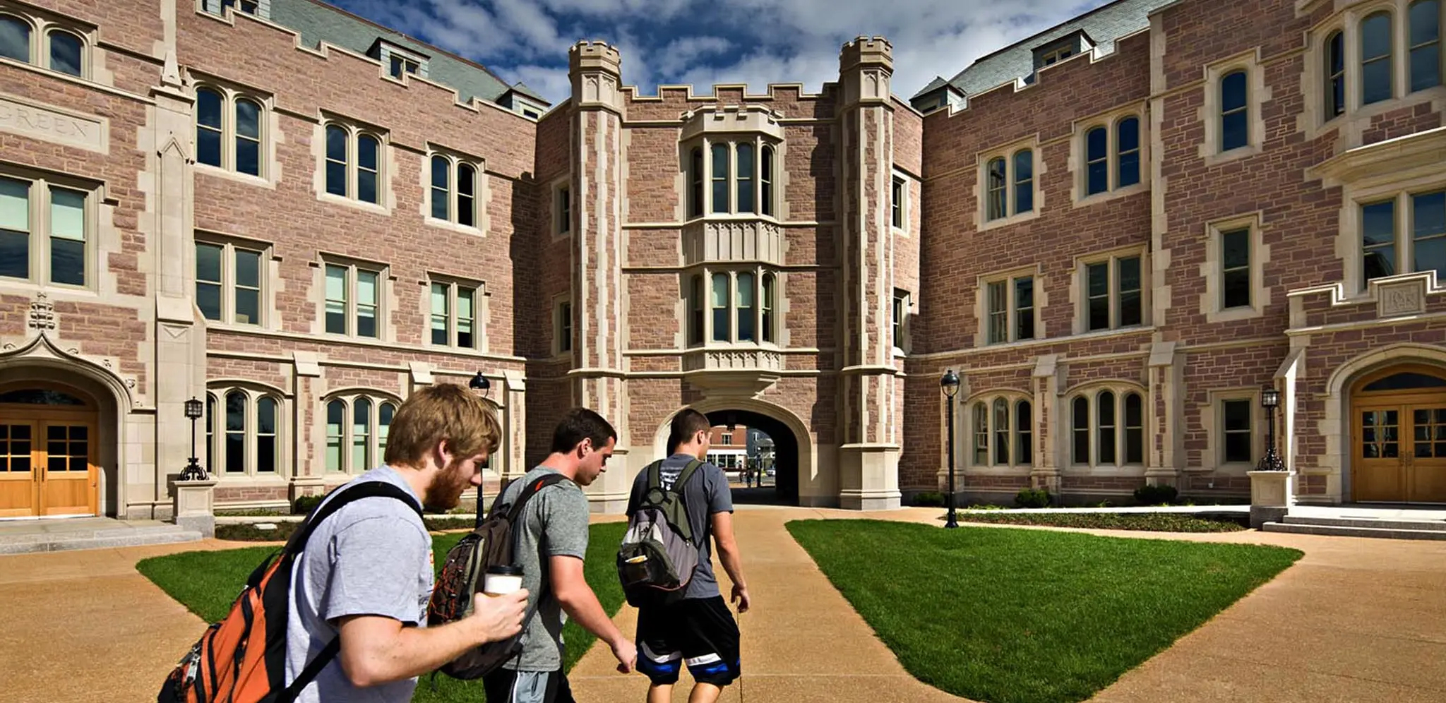 Students walking to class outside Preston Green Hall at Washington University.