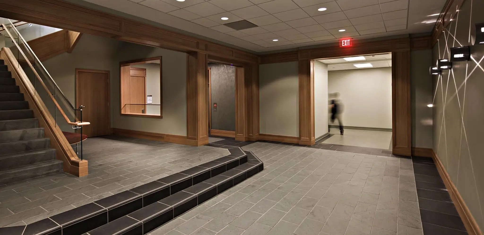 Interior staircase inside Wash U's Preston Green Hall in St. Louis