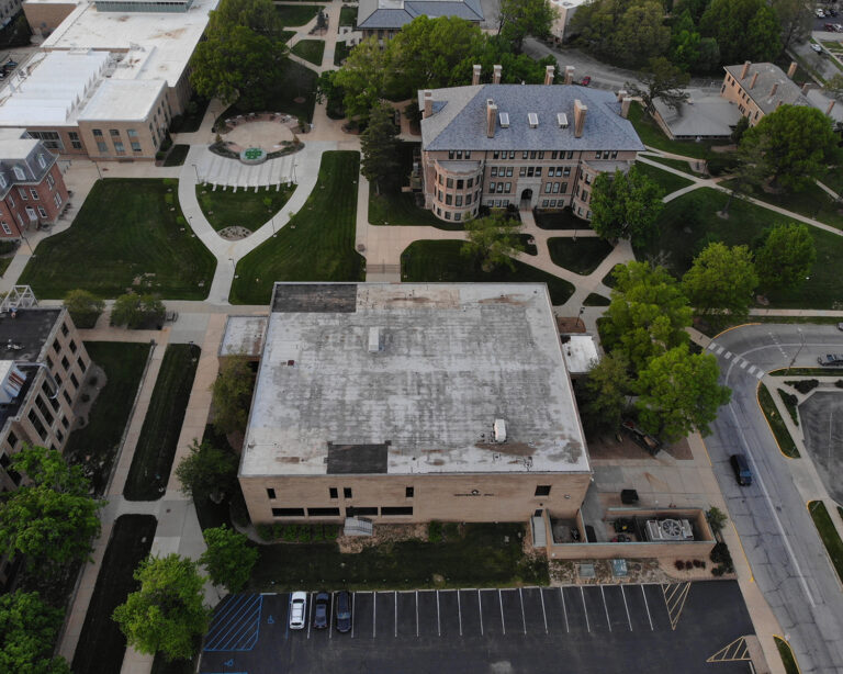 Aerial view of Centennial Hall Roof in Rolla, MO