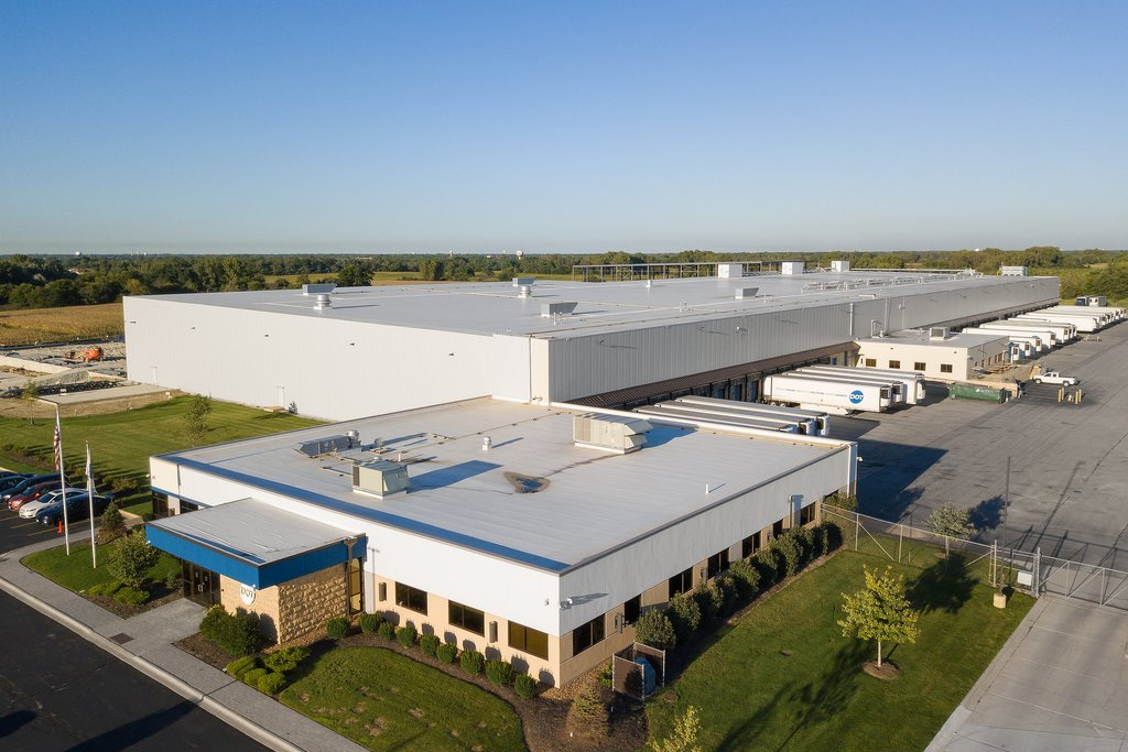 two-story flat building is home to the HQ and production plant for Dot's food in Sterling, IL