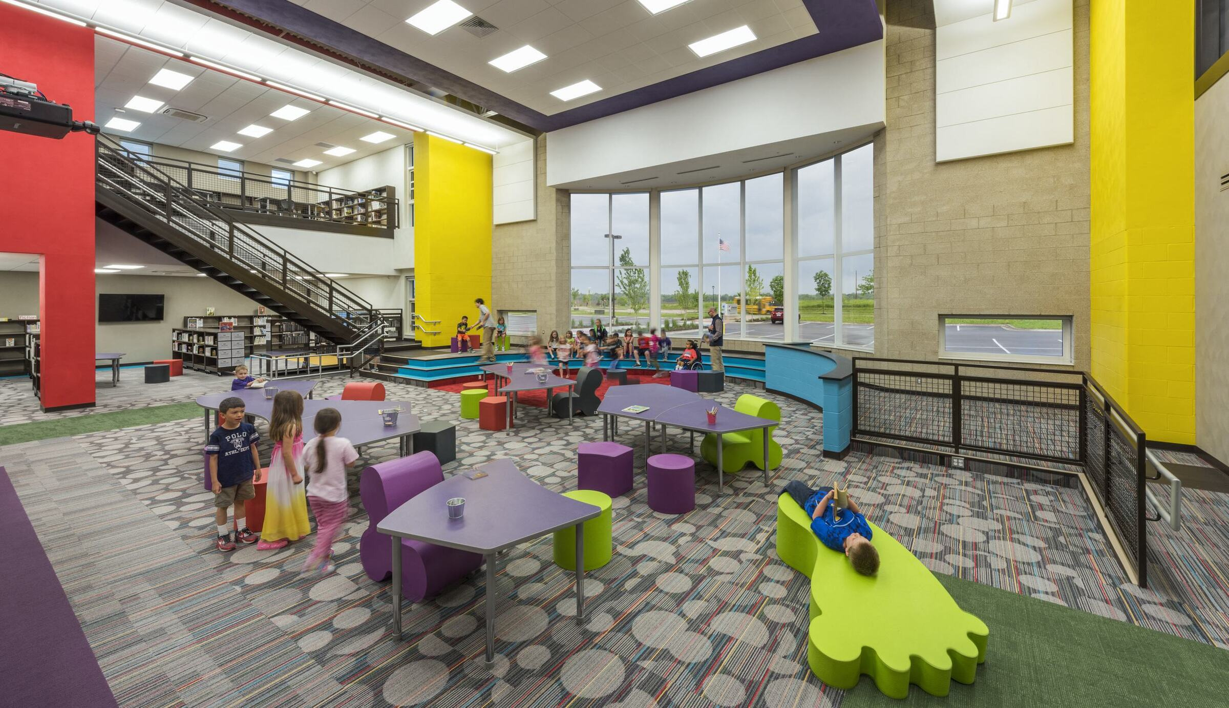 Colorful open area in elementary school
