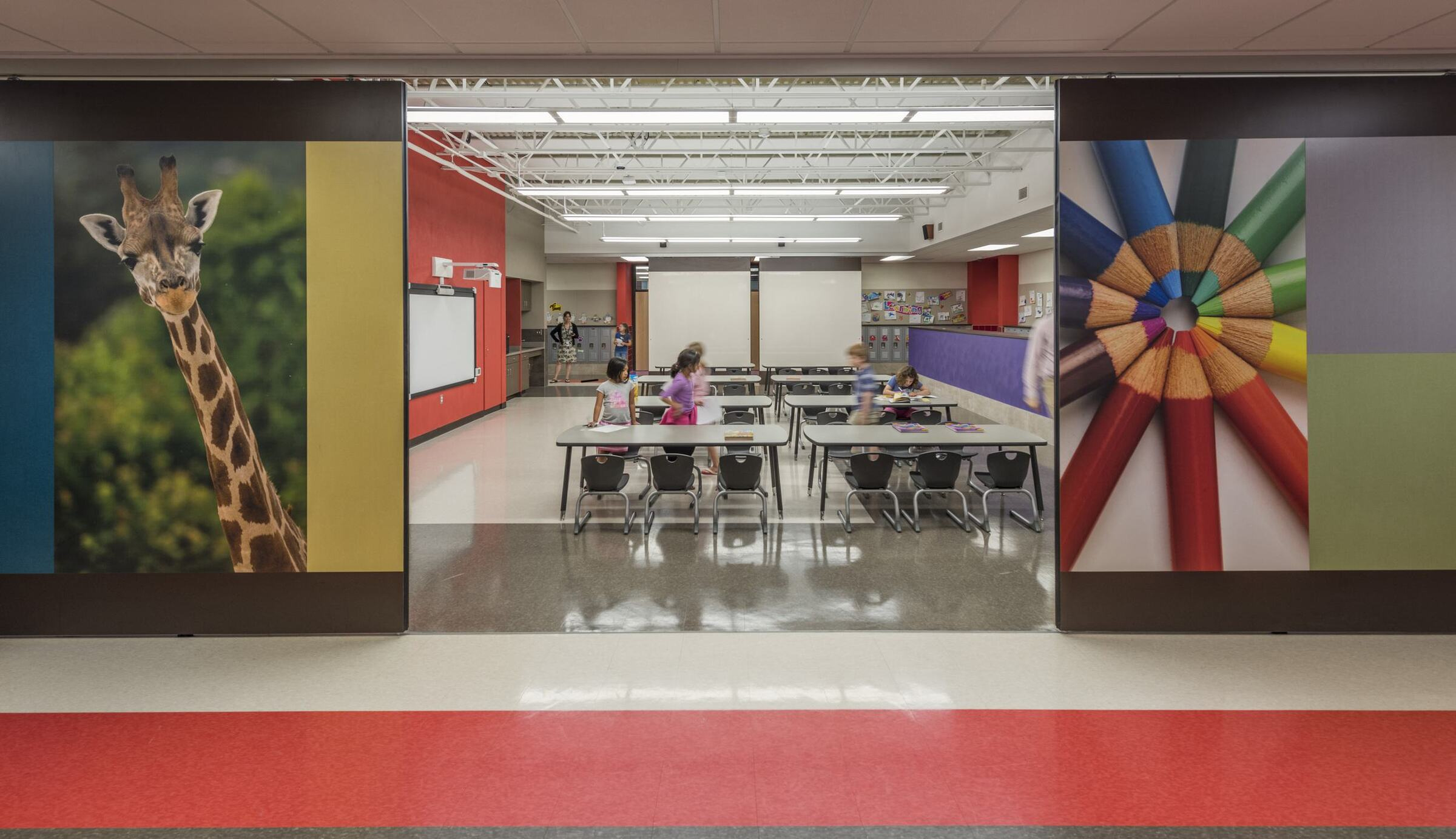 Hallway view of cafeteria in Mascoutah Elementary school