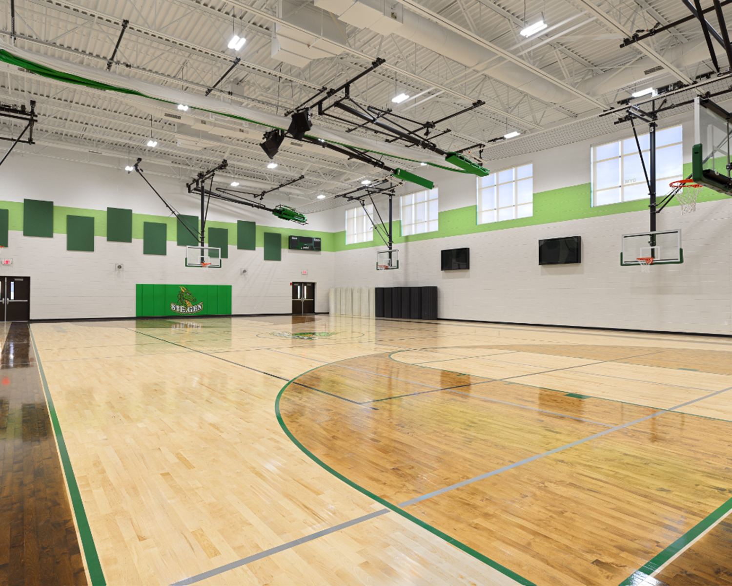 Large gymnasium with updated floor and wall and units for elementary school
